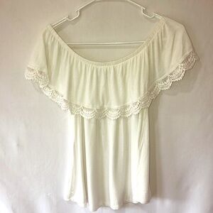2/$15 Rue21 - White Off-the-Shoulder Lace Trim Blouse | Size S